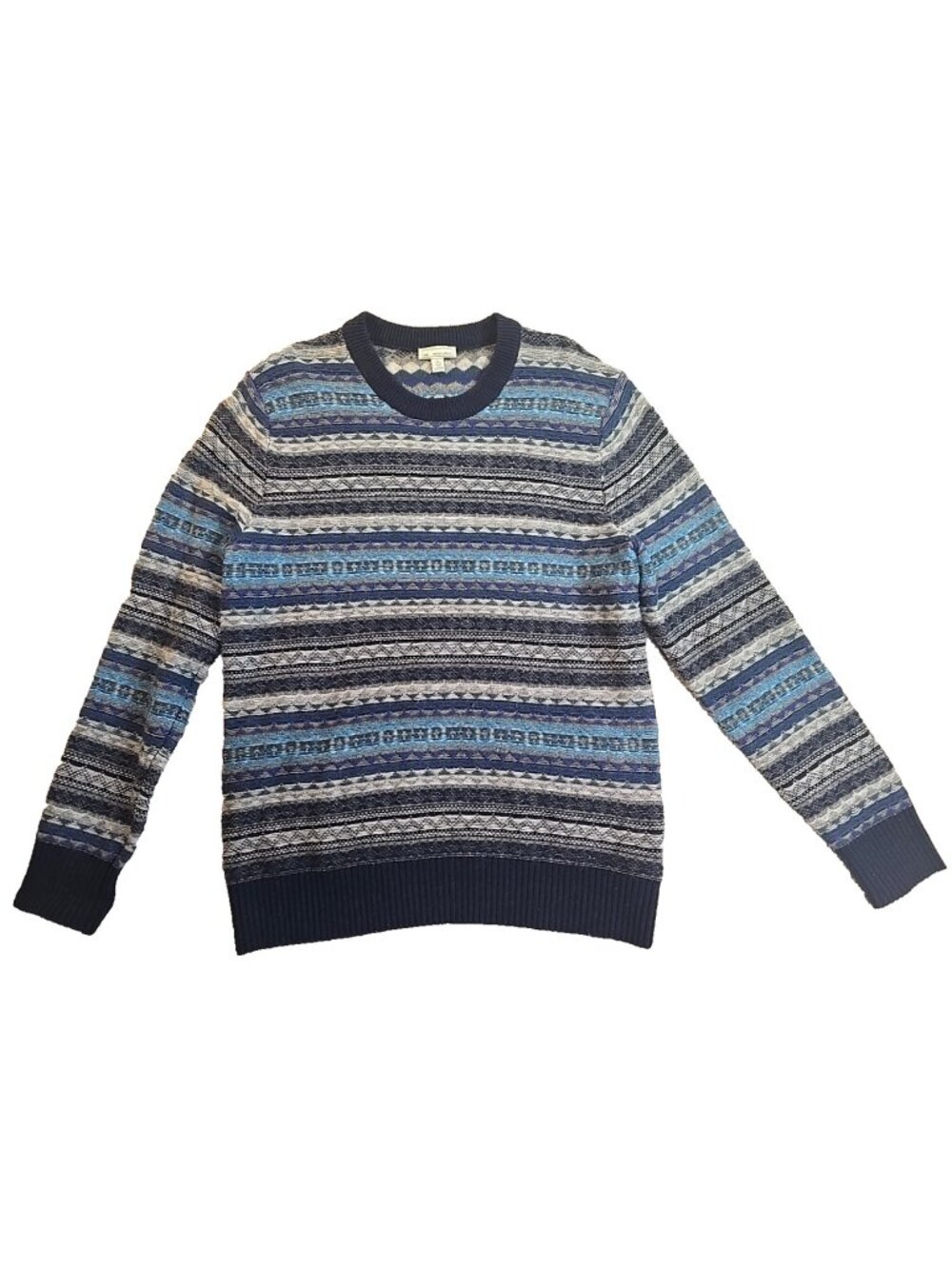 Gap Lambs' Wool Nylon Sweater Pullover Striped Blue Soft Lightweight Men's Large